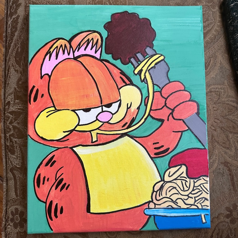 Painting:  Garfield Eating Spaghetti